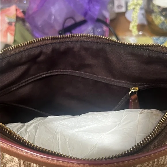 Coach Monogram Shoulder Bag in Brown with Dark Brown Trim - Picture 4 of 6